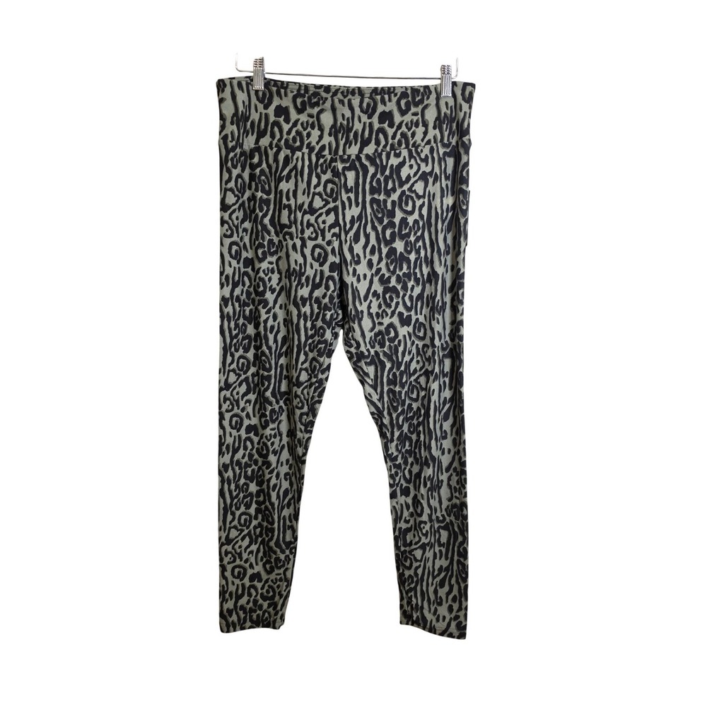 One Step Up Womens XL High Rise Animal Print Leggings Olive Green‎ Black Stretch